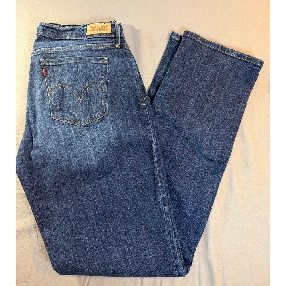 Levis 505 Straight Leg Jeans Womens Dark Wash‎ Blue Denim Stretch 34x31